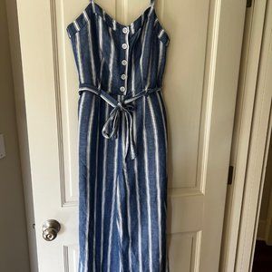 Rails Jumpsuit - Wide Leg Linen - Blue and White Stripe - Size Small